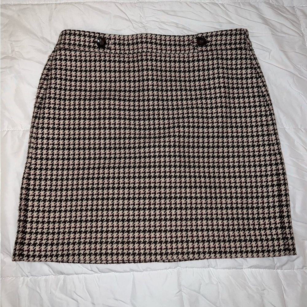 Ann Taylor Loft Petites Brown Pink and Beige Houndstooth Fall Winter Skirt Sz 10